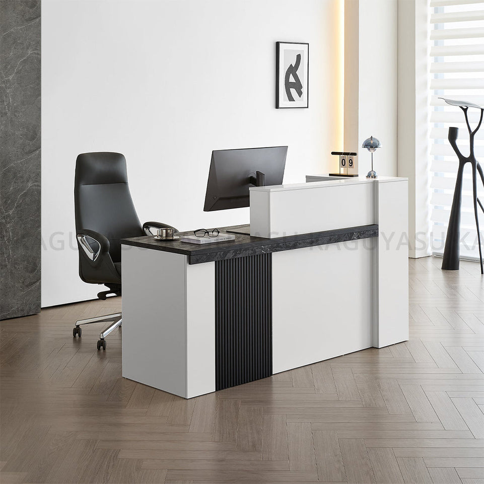 (In Stock) Sleek Reception Desk with LED Strip Lockable Drawers and Cable Grommets JDT-2217