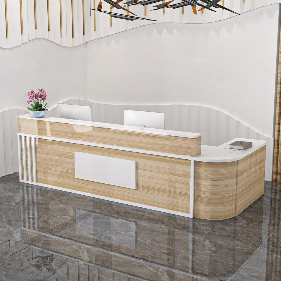 (In Stock) Marble-Effect Lacquered Corner Checkout Reception Desk JDT-1069